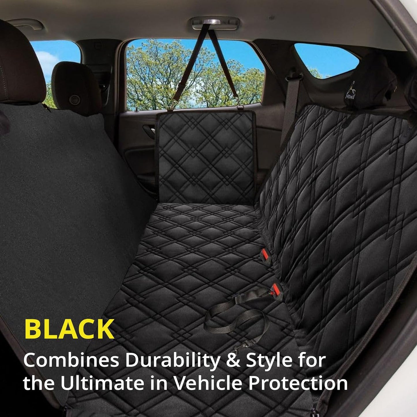 Dog Seat Covers Unique Design & Entire Car Protection-Doors,Headrests & Backseat. Extra Durable Zippered Side Flap, Waterproof Pet Seat Cover + Seat Belt & 2 Headrest Protectors, I0113671