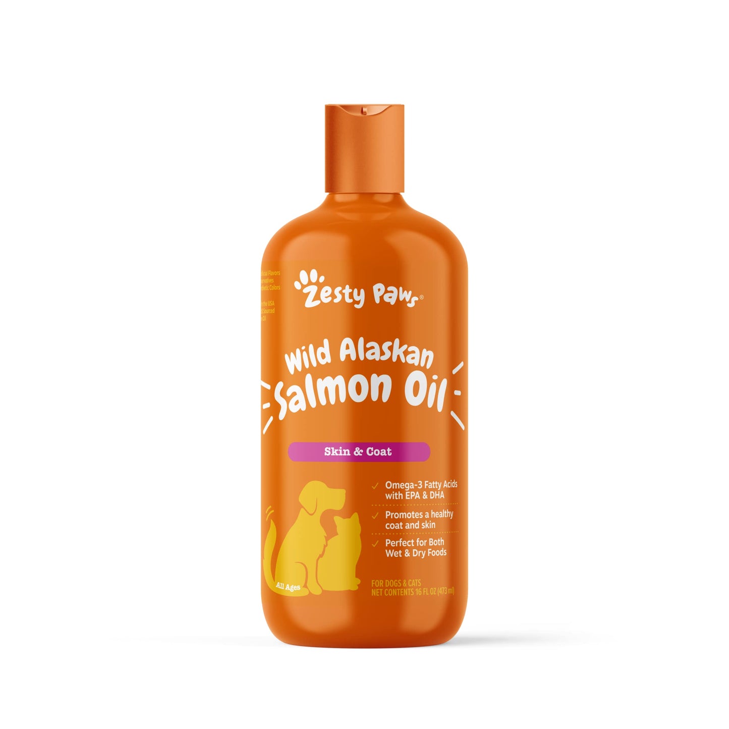 Zesty Paws Wild Alaskan Omega-3 Blend Pollock + Salmon Oil for Dogs and Cats- Skin and Coat Support, Omega 3 Supplement for Pets, 16oz