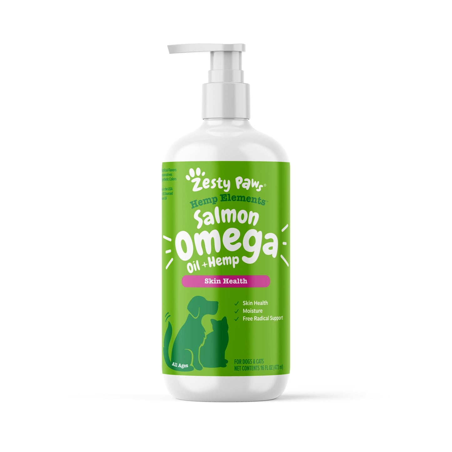 Zesty Paws Wild Alaskan Omega-3 Blend Pollock + Salmon Oil for Dogs and Cats- Skin and Coat Support, Omega 3 Supplement for Pets, 16oz