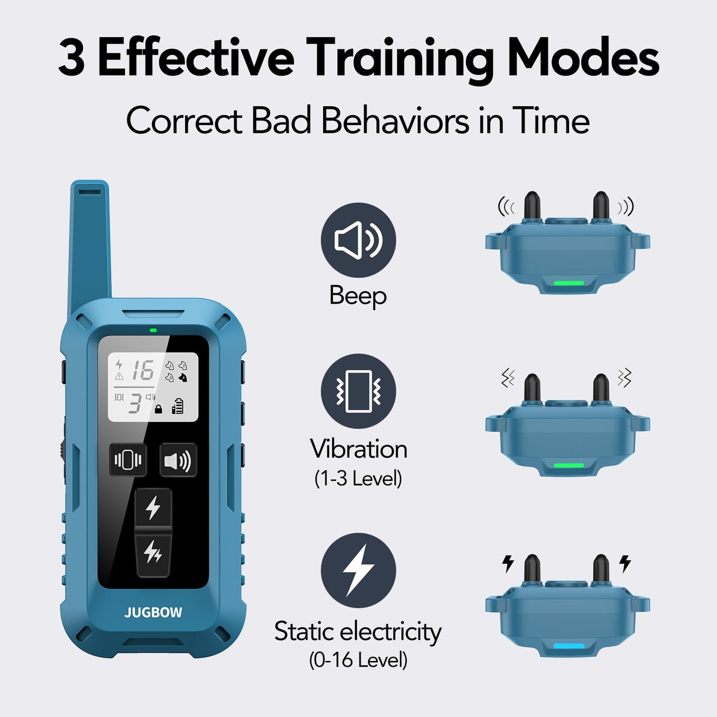 Jugbow Dog Training Collar for 3 Dogs- 4200FT Training Collars with Remote for 5-120 lb Large Medium Small Dogs, Rechargeable Waterproof IPX8 E Collars for Dogs