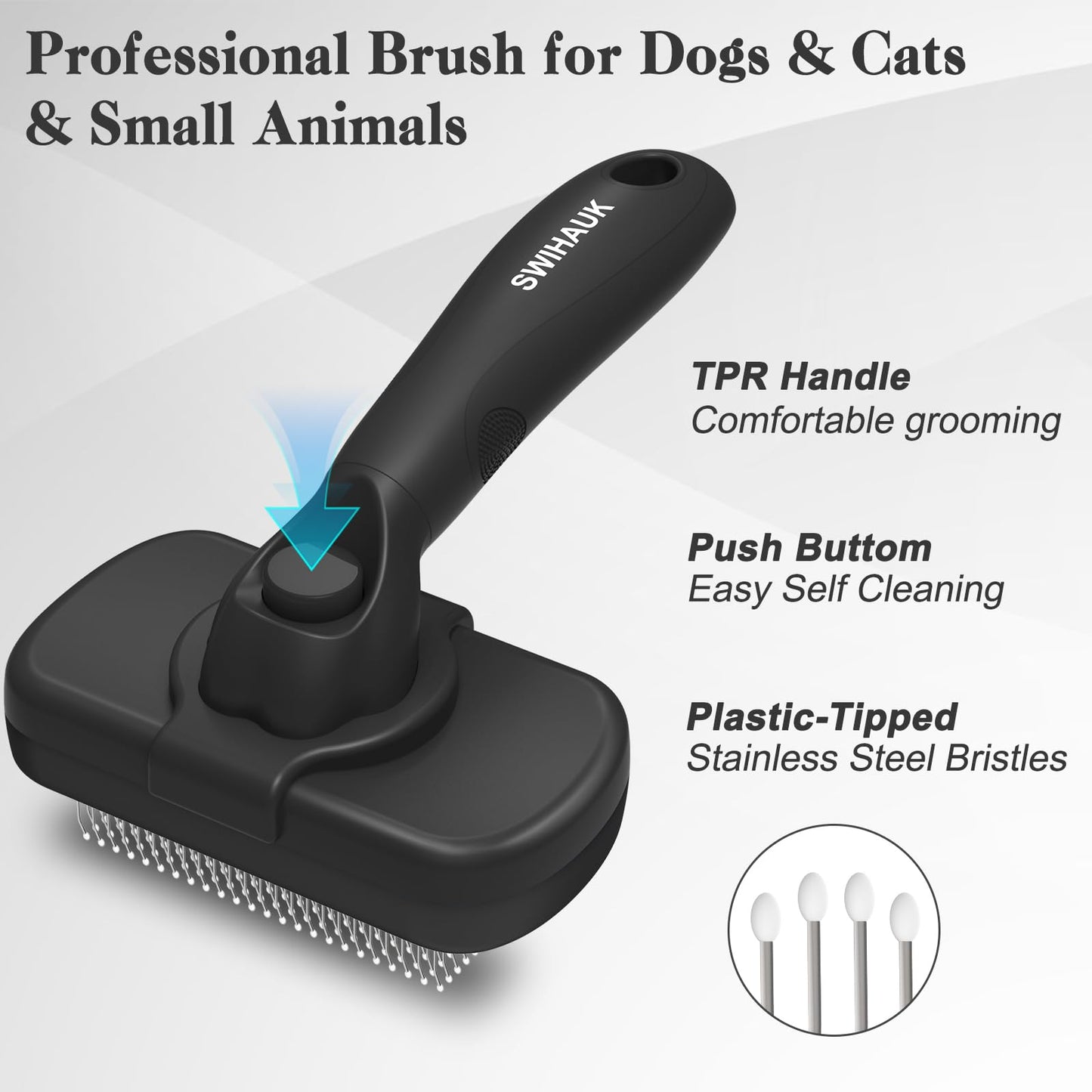 Swihauk Self Cleaning Slicker Brush - Skin Friendly Deshedding Grooming Tool for Dogs & Cats, Suitable for Shedding & Haired Pets, with Pet Supplies Accessories, Blue