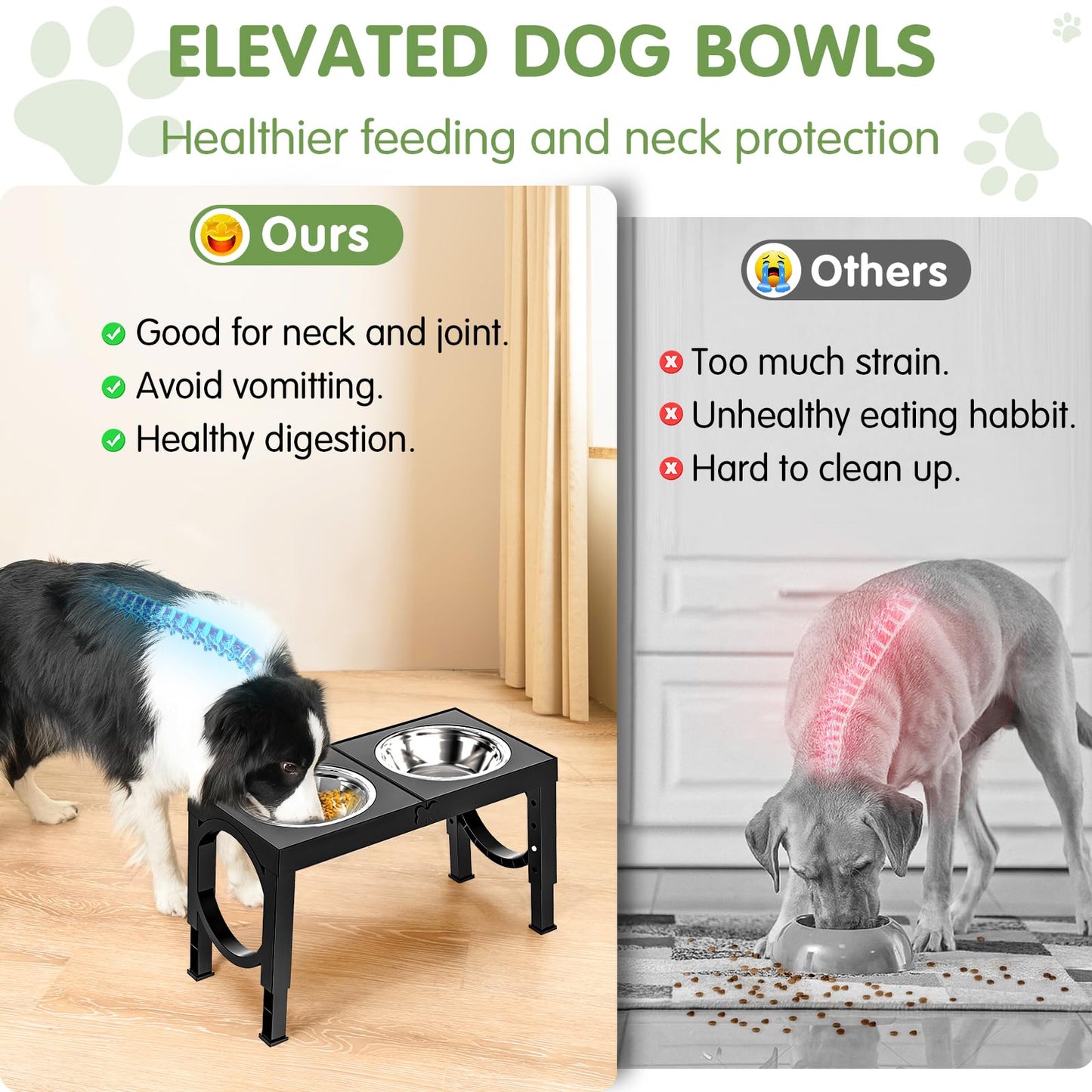 XIAZ Elevated Dog Bowls Large Breed Raised Dogs Bowl Stand Large/Medium Sized Dog 1L Food Water Bowl Stands 5 Heights Adjustable 9/11/12/14in Black Pet Feeder Dish Station