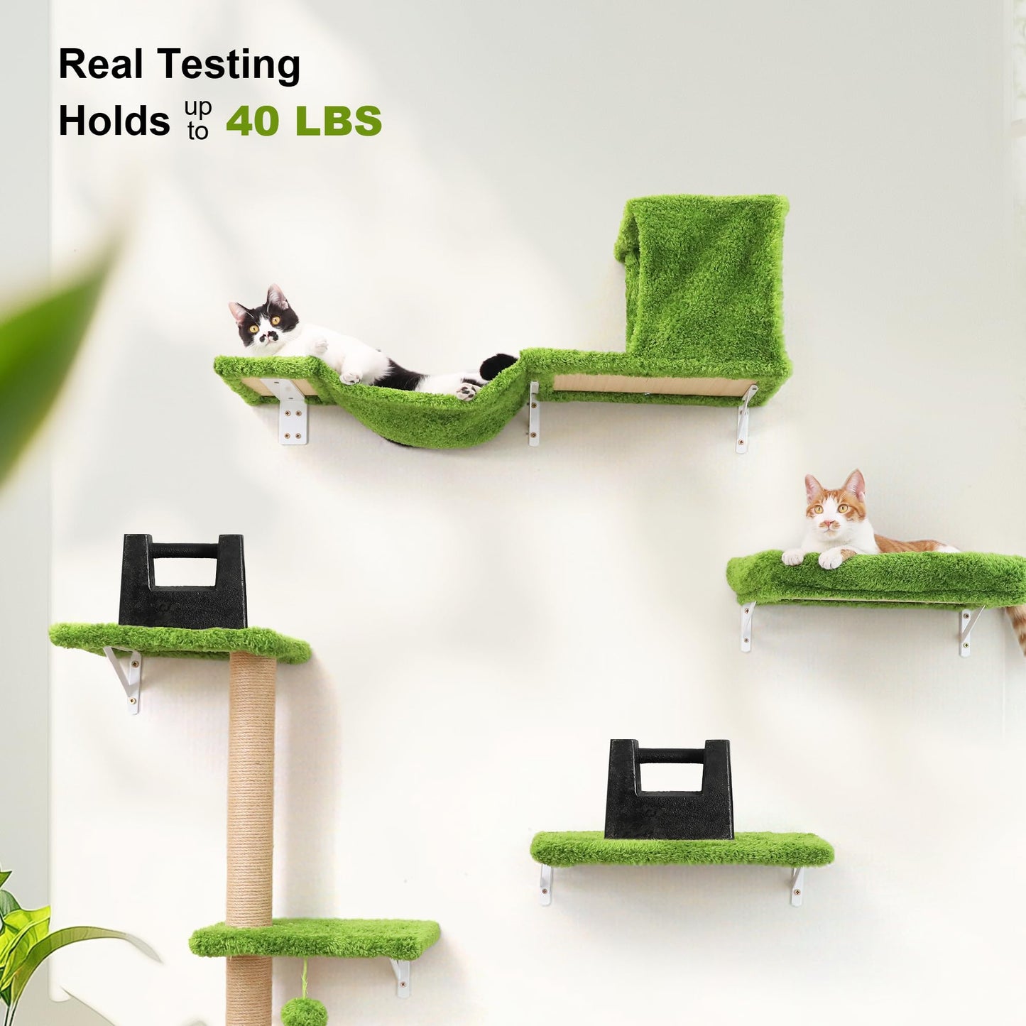 FUKUMARU Cat Wall Shelves, Stable & Safe 4 in 1 Cat Furniture Set, Wooden Climbing Wall with Scratching Post for 16 Inch Drywall - Gray