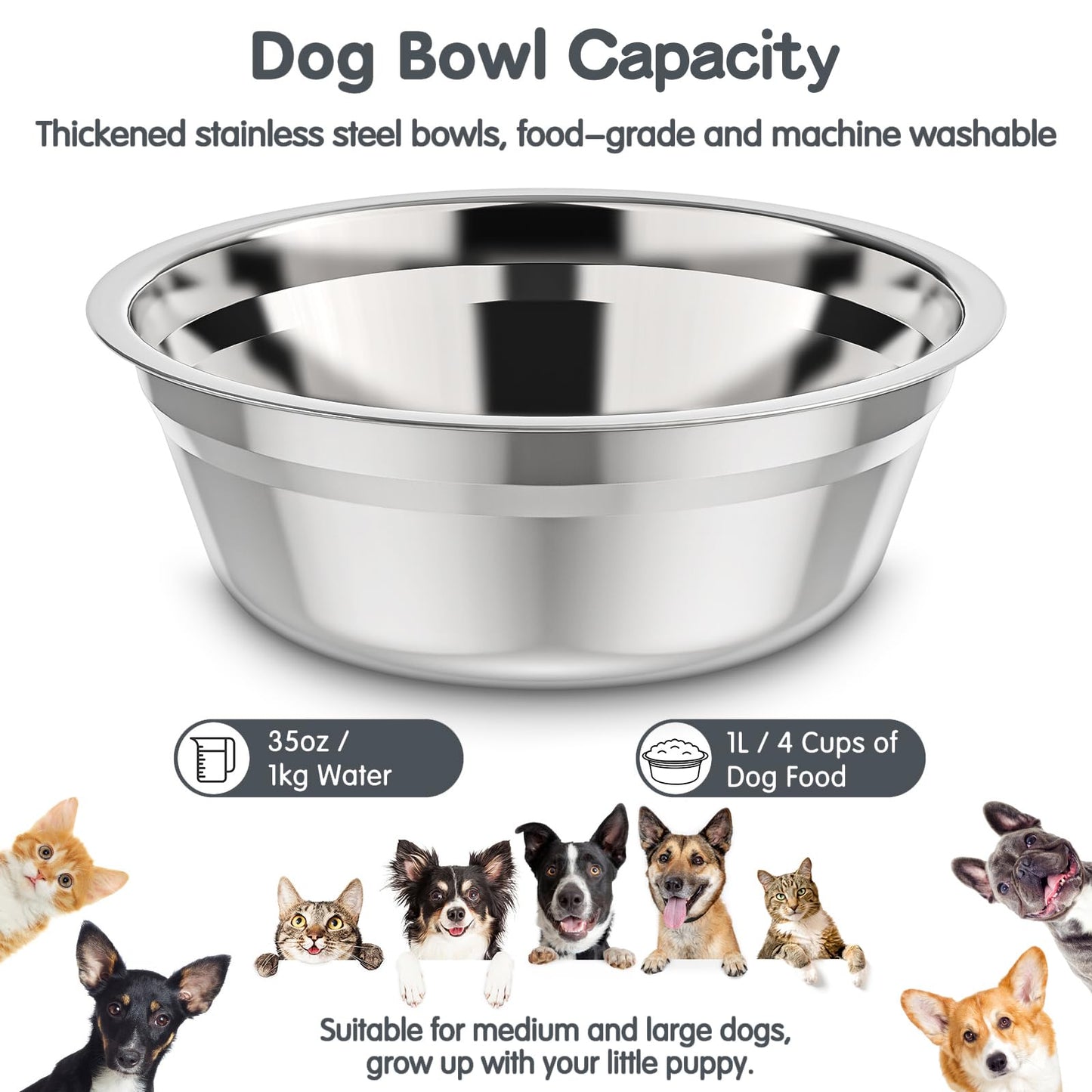 XIAZ Elevated Dog Bowls Large Breed Raised Dogs Bowl Stand Large/Medium Sized Dog 1L Food Water Bowl Stands 5 Heights Adjustable 9/11/12/14in Black Pet Feeder Dish Station