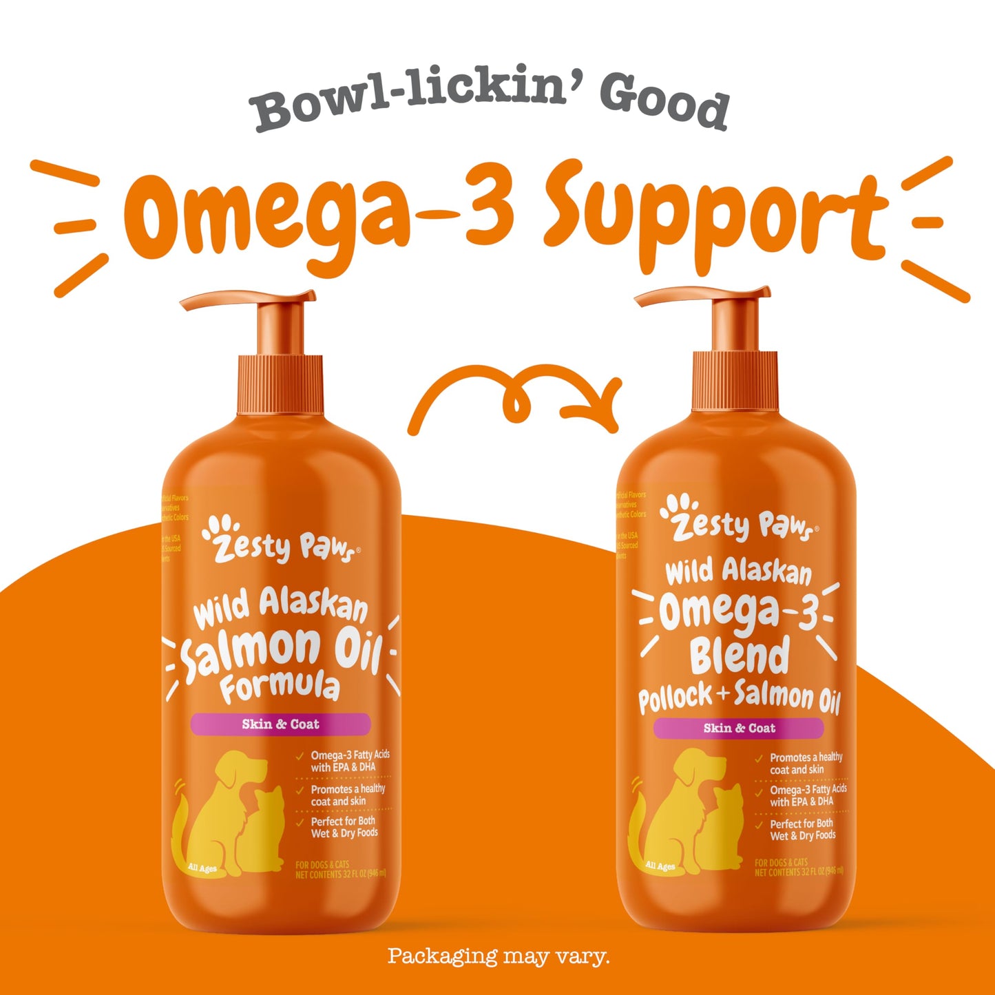 Zesty Paws Wild Alaskan Omega-3 Blend Pollock + Salmon Oil for Dogs and Cats- Skin and Coat Support, Omega 3 Supplement for Pets, 16oz
