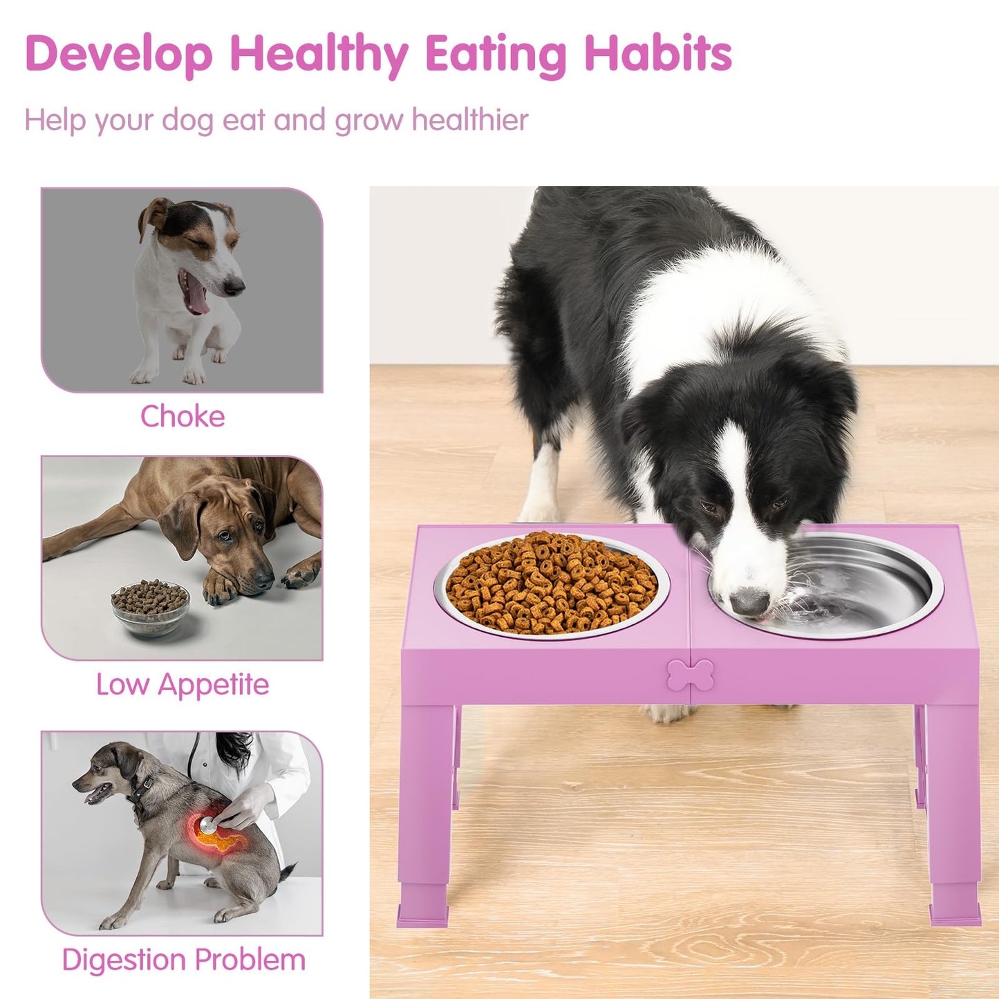 XIAZ Elevated Dog Bowls Large Breed Raised Dogs Bowl Stand Large/Medium Sized Dog 1L Food Water Bowl Stands 5 Heights Adjustable 9/11/12/14in Black Pet Feeder Dish Station