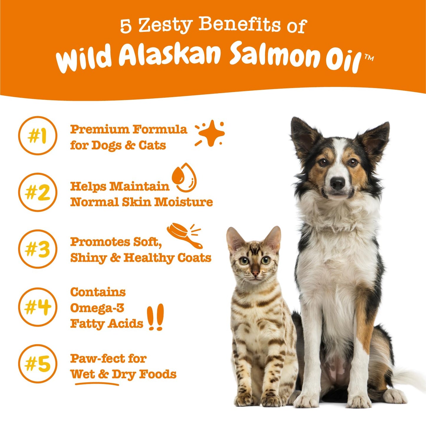 Zesty Paws Wild Alaskan Omega-3 Blend Pollock + Salmon Oil for Dogs and Cats- Skin and Coat Support, Omega 3 Supplement for Pets, 16oz