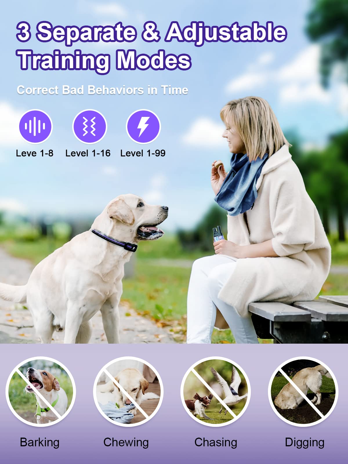 Bousnic Dog Shock Collar 2 Dogs (5-120Lbs) - 3300 ft Waterproof Training Collar for Dogs Large Medium Small with Rechargeable Remote, Beep (1-8) Vibration (1-16) and Humane Shock (1-99) Modes
