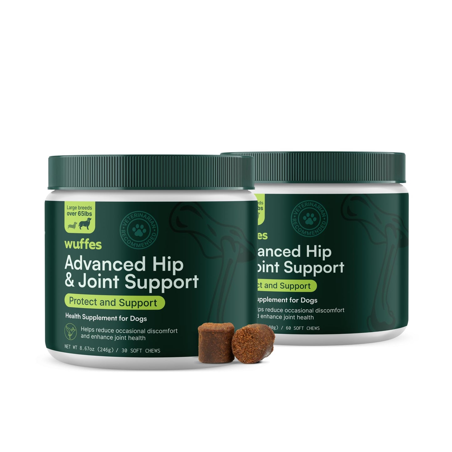 Wuffes Advanced Dog Hip and Joint Supplement with Glucosamine, Chondroitin, Omega 3, MSM, and Green Lipped Mussel, 30 Pork Flavored Chews for Large Dog Breeds