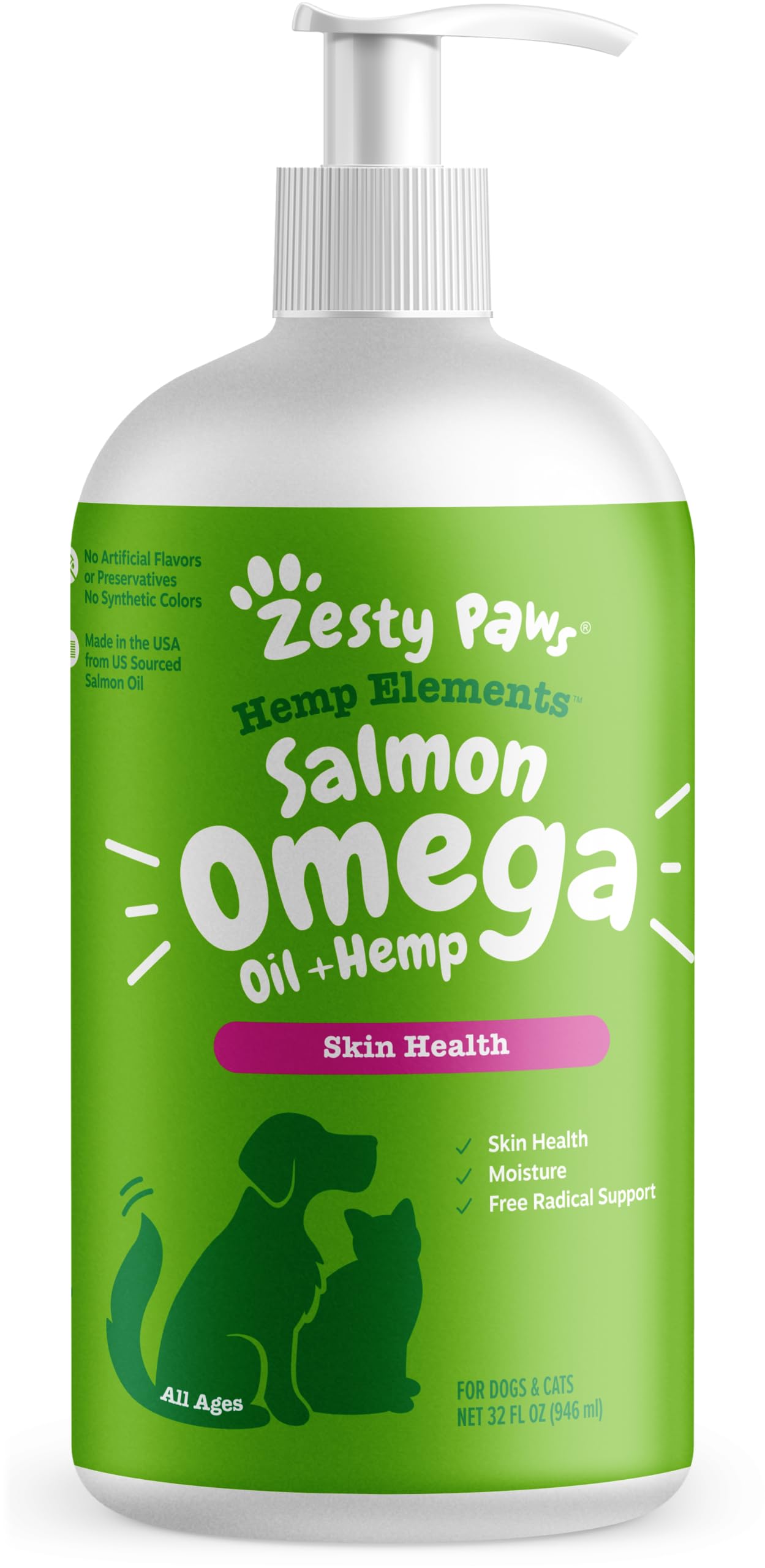 Zesty Paws Wild Alaskan Omega-3 Blend Pollock + Salmon Oil for Dogs and Cats- Skin and Coat Support, Omega 3 Supplement for Pets, 16oz