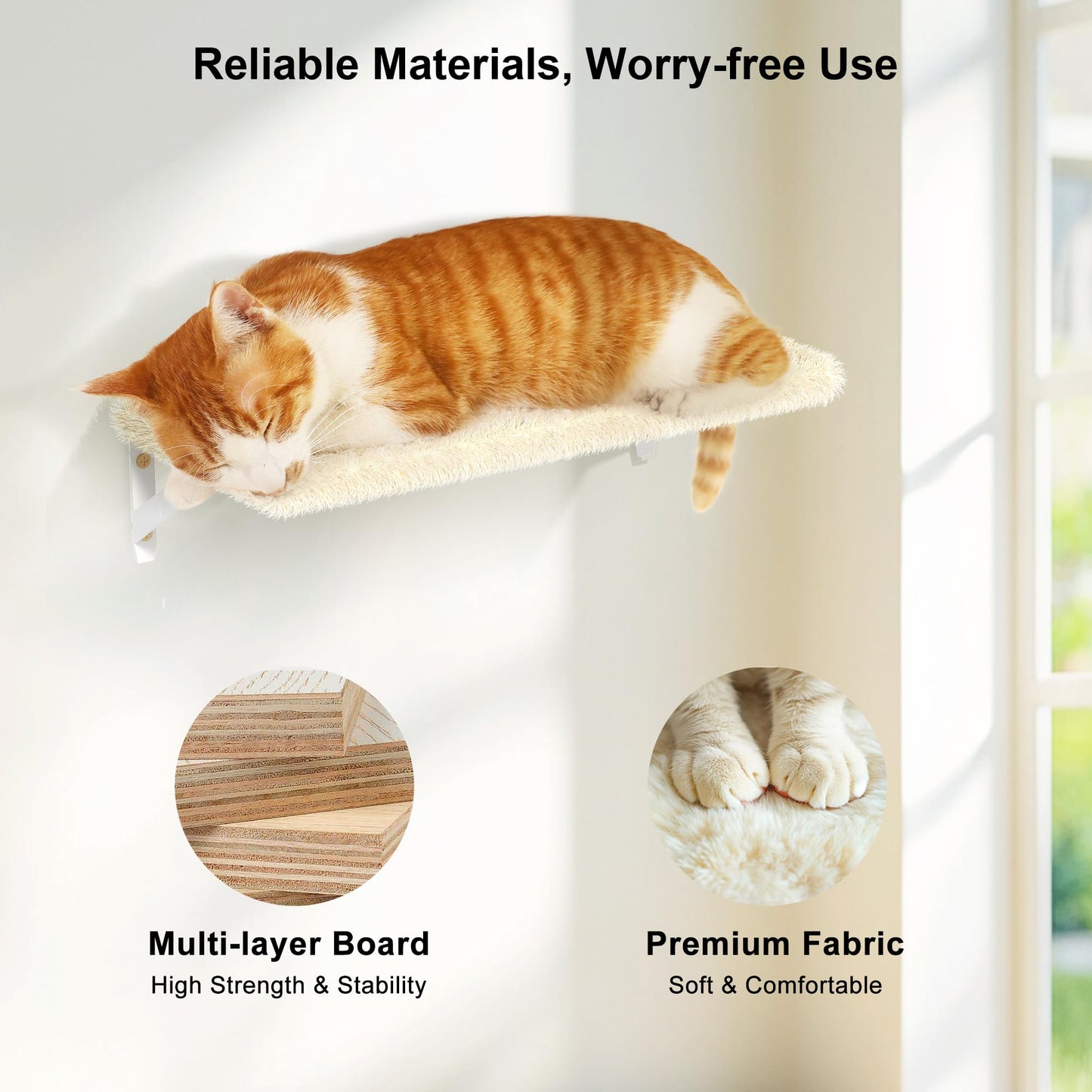 FUKUMARU Cat Wall Shelves, Stable & Safe 4 in 1 Cat Furniture Set, Wooden Climbing Wall with Scratching Post for 16 Inch Drywall - Gray