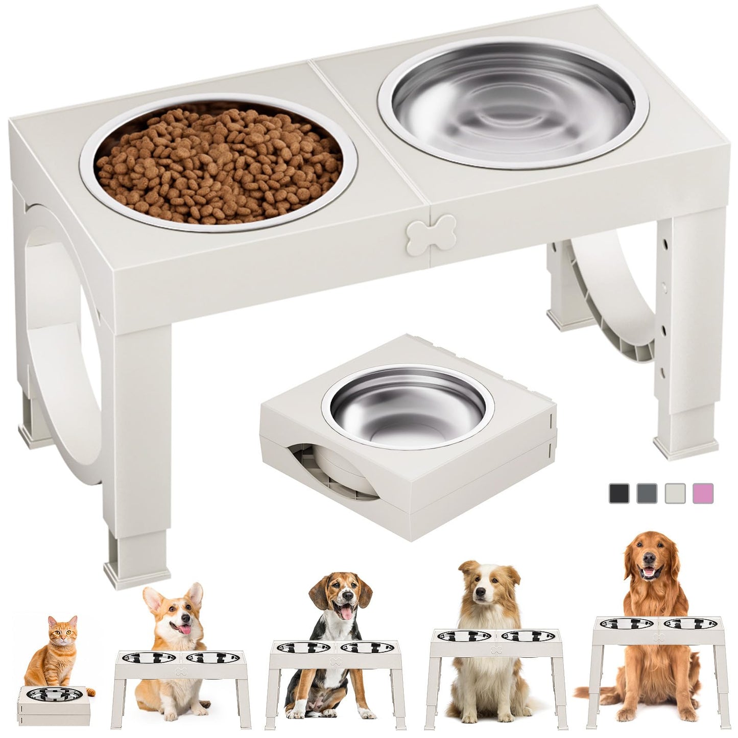 XIAZ Elevated Dog Bowls Large Breed Raised Dogs Bowl Stand Large/Medium Sized Dog 1L Food Water Bowl Stands 5 Heights Adjustable 9/11/12/14in Black Pet Feeder Dish Station