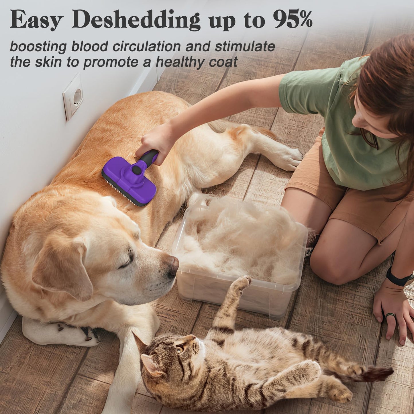 Swihauk Self Cleaning Slicker Brush - Skin Friendly Deshedding Grooming Tool for Dogs & Cats, Suitable for Shedding & Haired Pets, with Pet Supplies Accessories, Blue