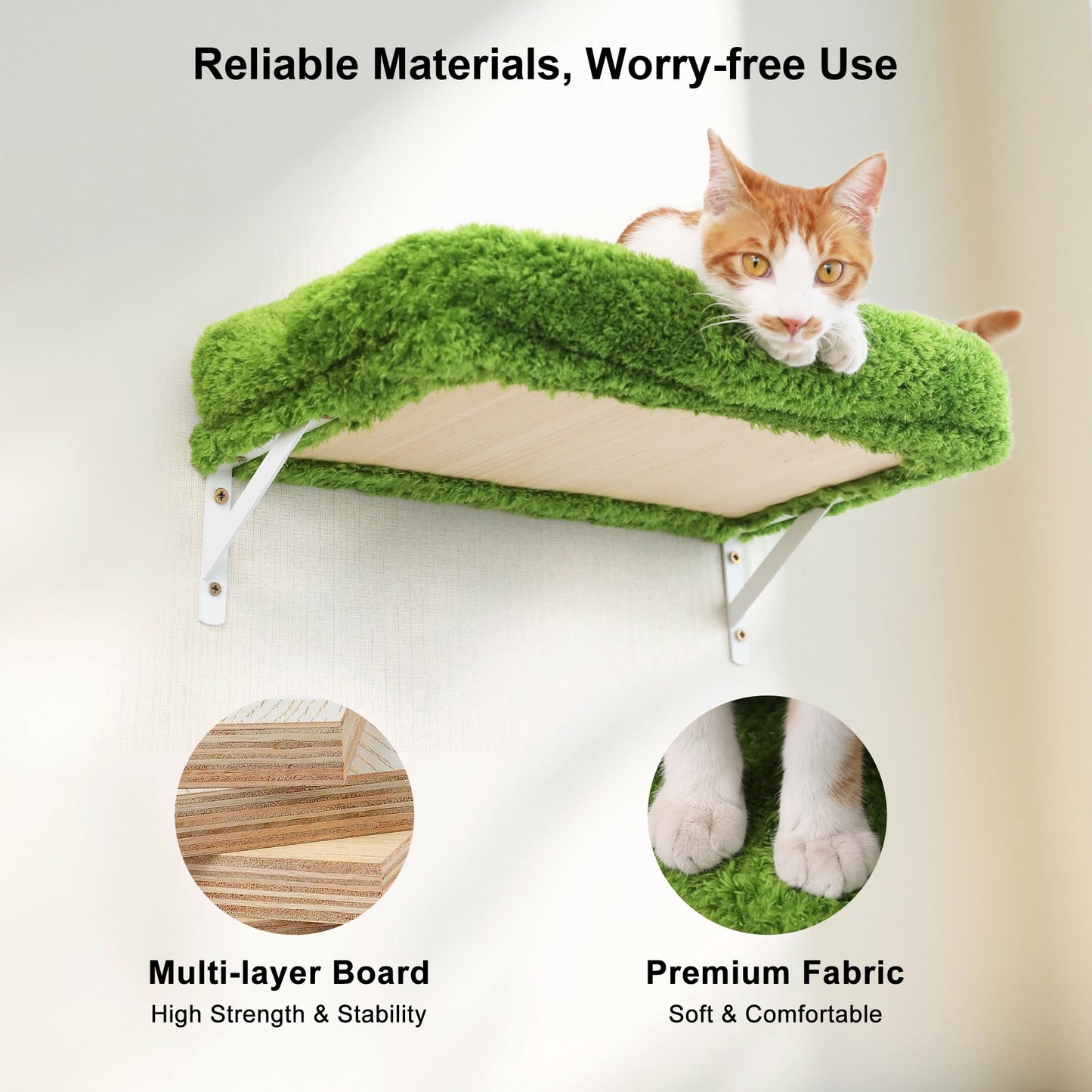 FUKUMARU Cat Wall Shelves, Stable & Safe 4 in 1 Cat Furniture Set, Wooden Climbing Wall with Scratching Post for 16 Inch Drywall - Gray