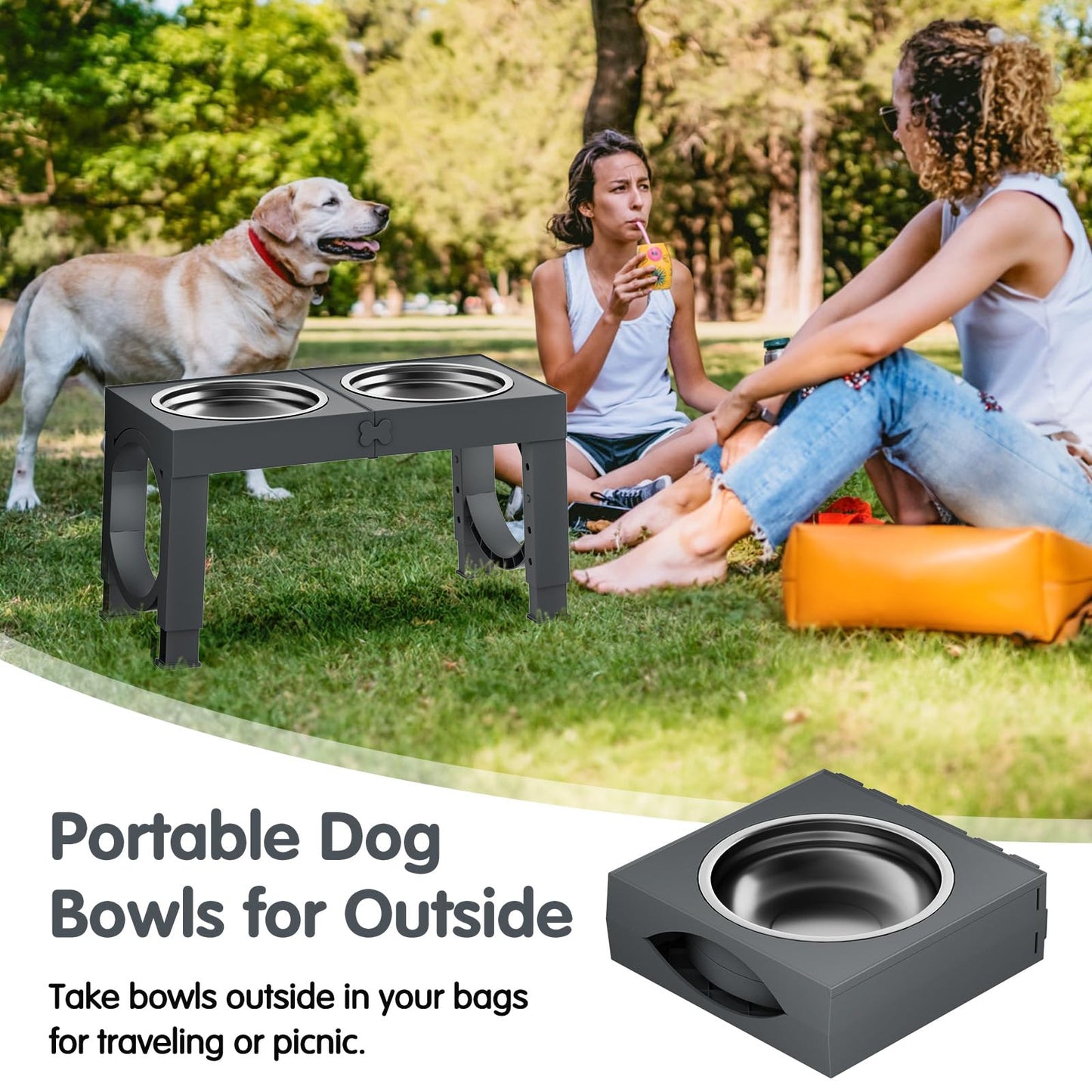 XIAZ Elevated Dog Bowls Large Breed Raised Dogs Bowl Stand Large/Medium Sized Dog 1L Food Water Bowl Stands 5 Heights Adjustable 9/11/12/14in Black Pet Feeder Dish Station
