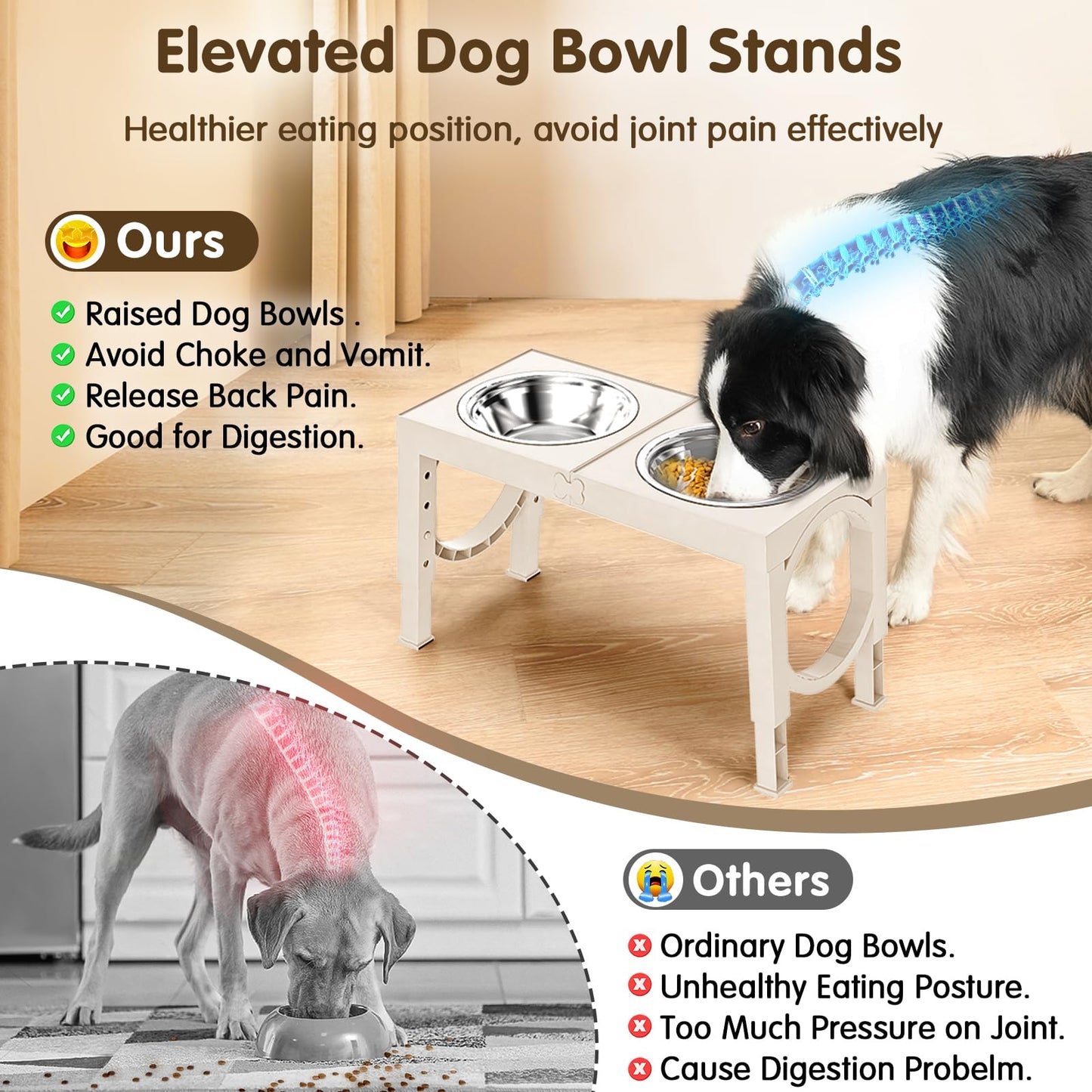 XIAZ Elevated Dog Bowls Large Breed Raised Dogs Bowl Stand Large/Medium Sized Dog 1L Food Water Bowl Stands 5 Heights Adjustable 9/11/12/14in Black Pet Feeder Dish Station