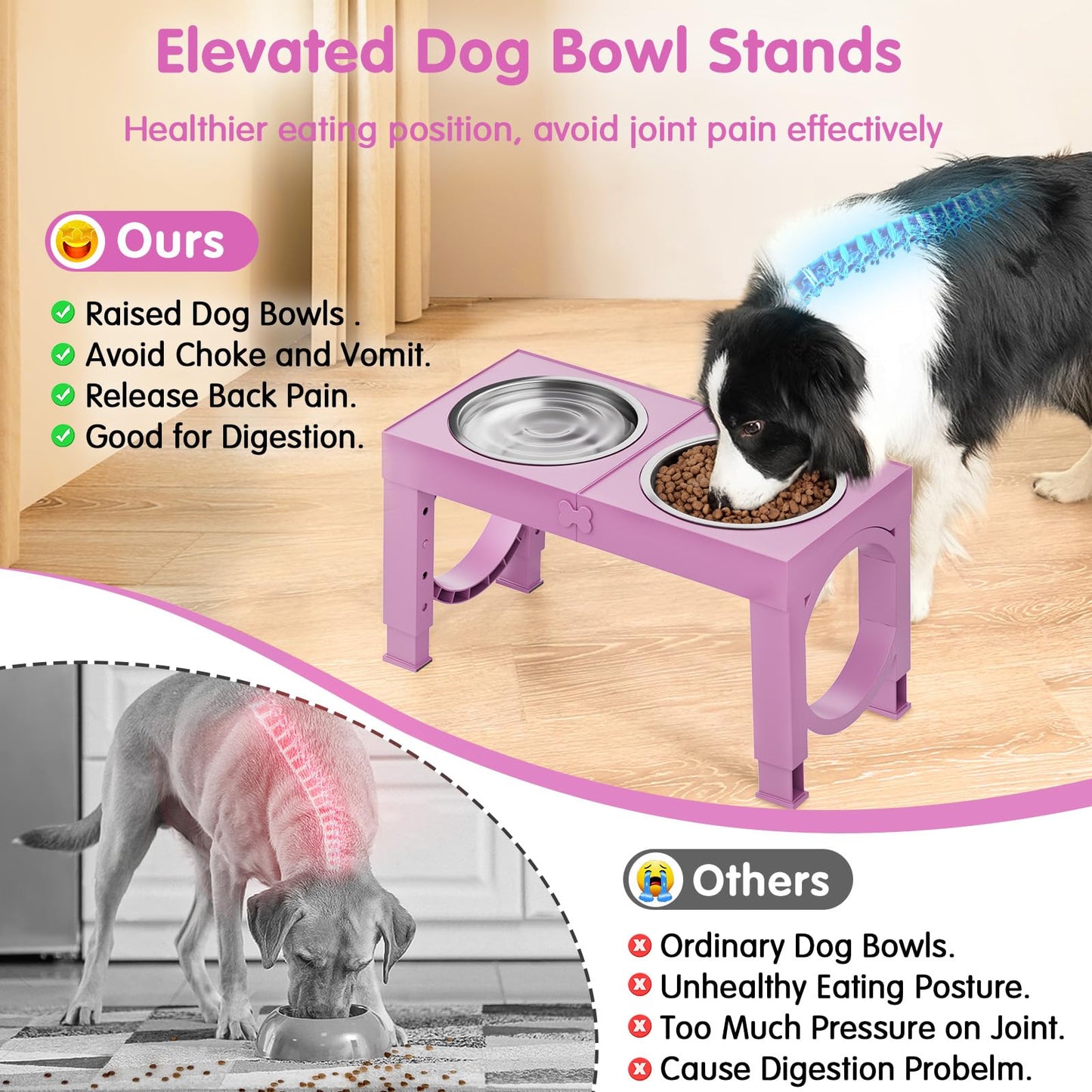 XIAZ Elevated Dog Bowls Large Breed Raised Dogs Bowl Stand Large/Medium Sized Dog 1L Food Water Bowl Stands 5 Heights Adjustable 9/11/12/14in Black Pet Feeder Dish Station