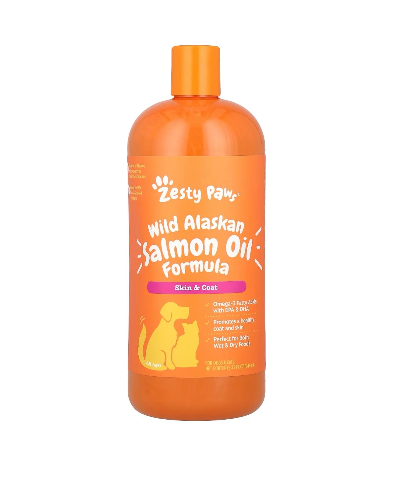 Zesty Paws Wild Alaskan Omega-3 Blend Pollock + Salmon Oil for Dogs and Cats- Skin and Coat Support, Omega 3 Supplement for Pets, 16oz