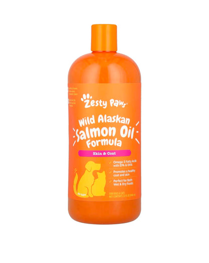 Zesty Paws Wild Alaskan Omega-3 Blend Pollock + Salmon Oil for Dogs and Cats- Skin and Coat Support, Omega 3 Supplement for Pets, 16oz