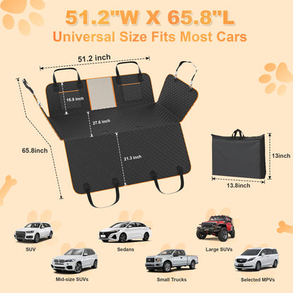 Back Seat Extender for Dogs - Large Space, Waterproof Dog Car Seat Cover for Back Seat with Hard Bottom Holds 420lbs, 600D Heavy-Duty Upgraded Material Dog Hammock for Car, Easy to Use and Clean