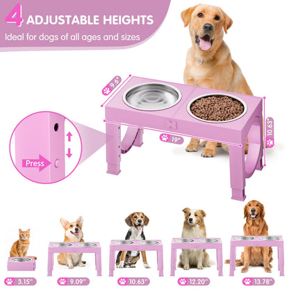 XIAZ Elevated Dog Bowls Large Breed Raised Dogs Bowl Stand Large/Medium Sized Dog 1L Food Water Bowl Stands 5 Heights Adjustable 9/11/12/14in Black Pet Feeder Dish Station