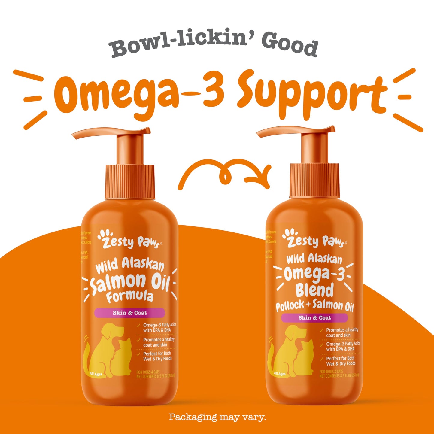 Zesty Paws Wild Alaskan Omega-3 Blend Pollock + Salmon Oil for Dogs and Cats- Skin and Coat Support, Omega 3 Supplement for Pets, 16oz