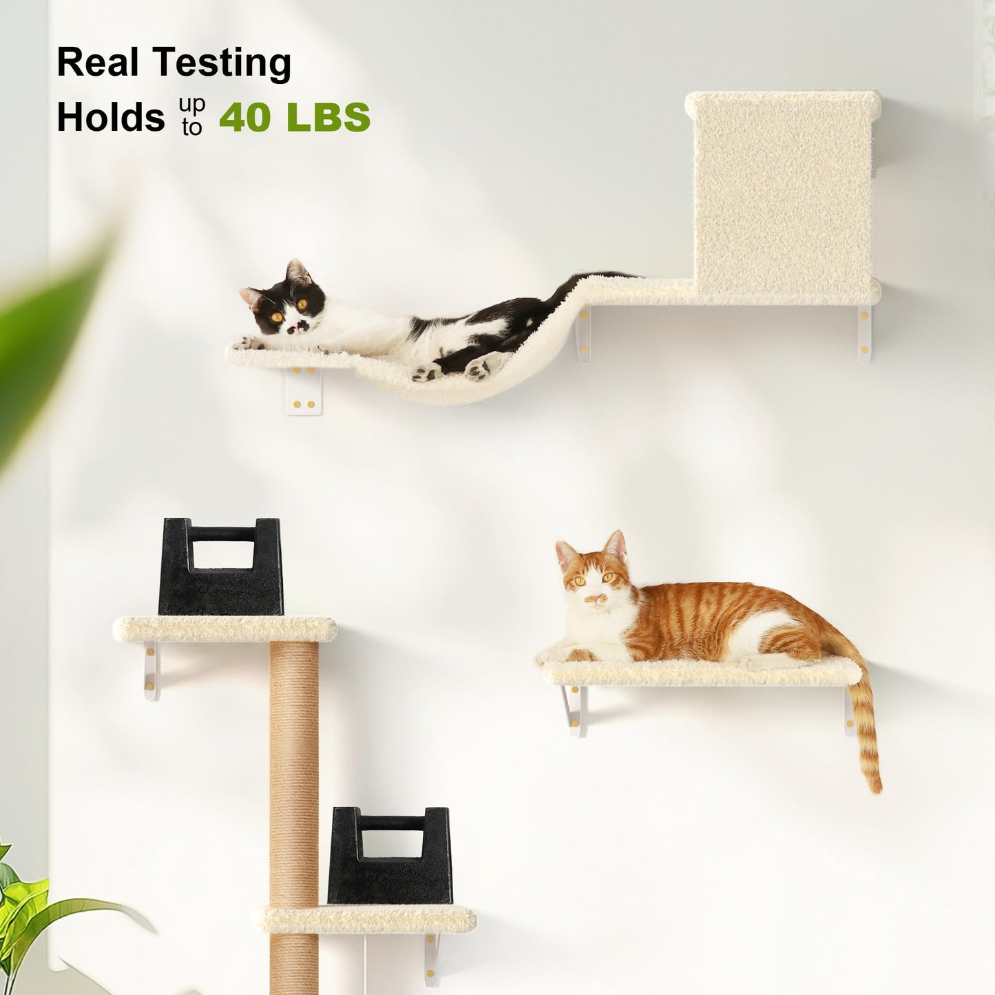 FUKUMARU Cat Wall Shelves, Stable & Safe 4 in 1 Cat Furniture Set, Wooden Climbing Wall with Scratching Post for 16 Inch Drywall - Gray