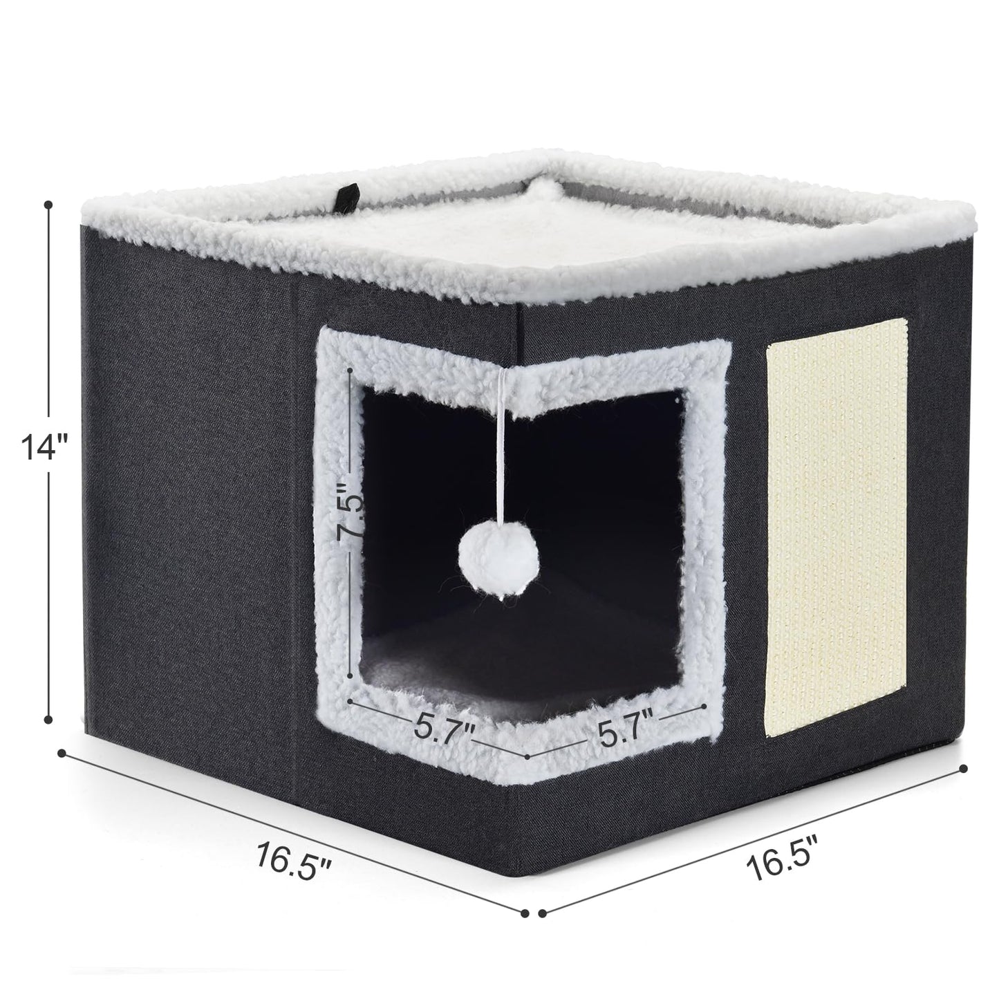 petizer Cat Bed for Indoor Cats, Large Covered Cat House with Scratch Pad, Foldable Cat Cave Bed & Hideaway Cube with Reversible Cushions, Cute Cat Condo for Multi Small Pet Kitten (Dark Grey)