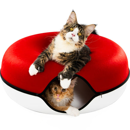 CATTASAURUS Peekaboo Cat Cave for Multiple & Large Cats Up to 30-45 Lbs, Scratch Detachable & Washable Tunnel Bed, Comfy Donut Cat Cave (Light Gray, Large)