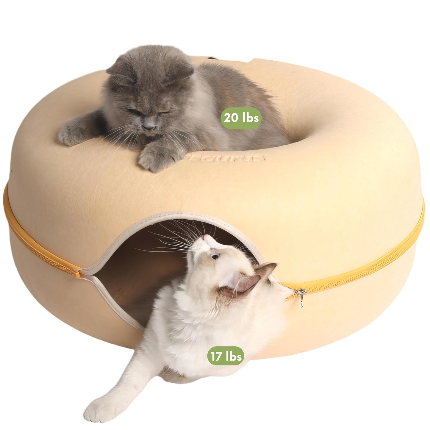 CATTASAURUS Peekaboo Cat Cave for Multiple & Large Cats Up to 30-45 Lbs, Scratch Detachable & Washable Tunnel Bed, Comfy Donut Cat Cave (Light Gray, Large)