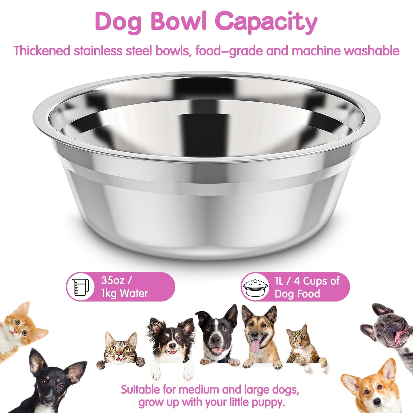 XIAZ Elevated Dog Bowls Large Breed Raised Dogs Bowl Stand Large/Medium Sized Dog 1L Food Water Bowl Stands 5 Heights Adjustable 9/11/12/14in Black Pet Feeder Dish Station