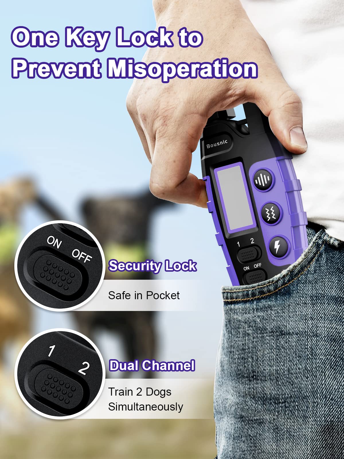 Bousnic Dog Shock Collar 2 Dogs (5-120Lbs) - 3300 ft Waterproof Training Collar for Dogs Large Medium Small with Rechargeable Remote, Beep (1-8) Vibration (1-16) and Humane Shock (1-99) Modes