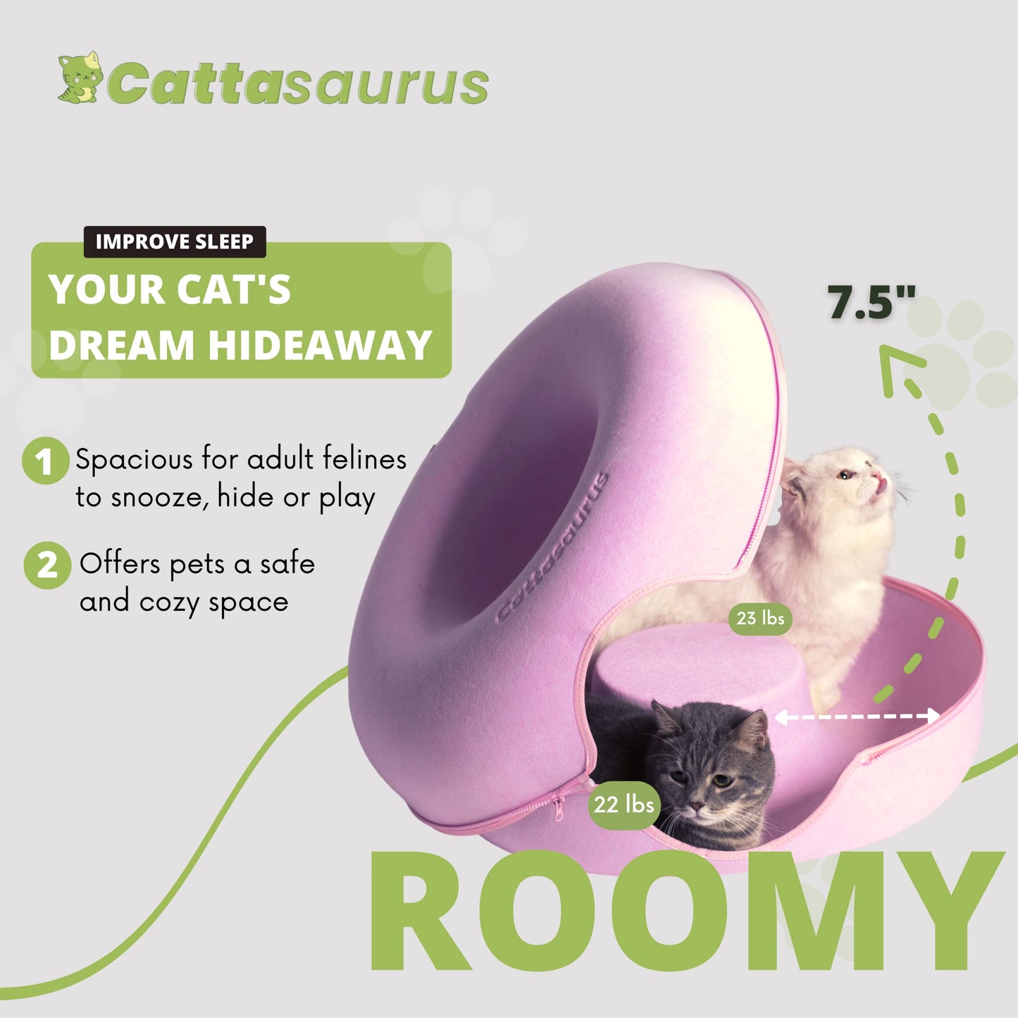 CATTASAURUS Peekaboo Cat Cave for Multiple & Large Cats Up to 30-45 Lbs, Scratch Detachable & Washable Tunnel Bed, Comfy Donut Cat Cave (Light Gray, Large)