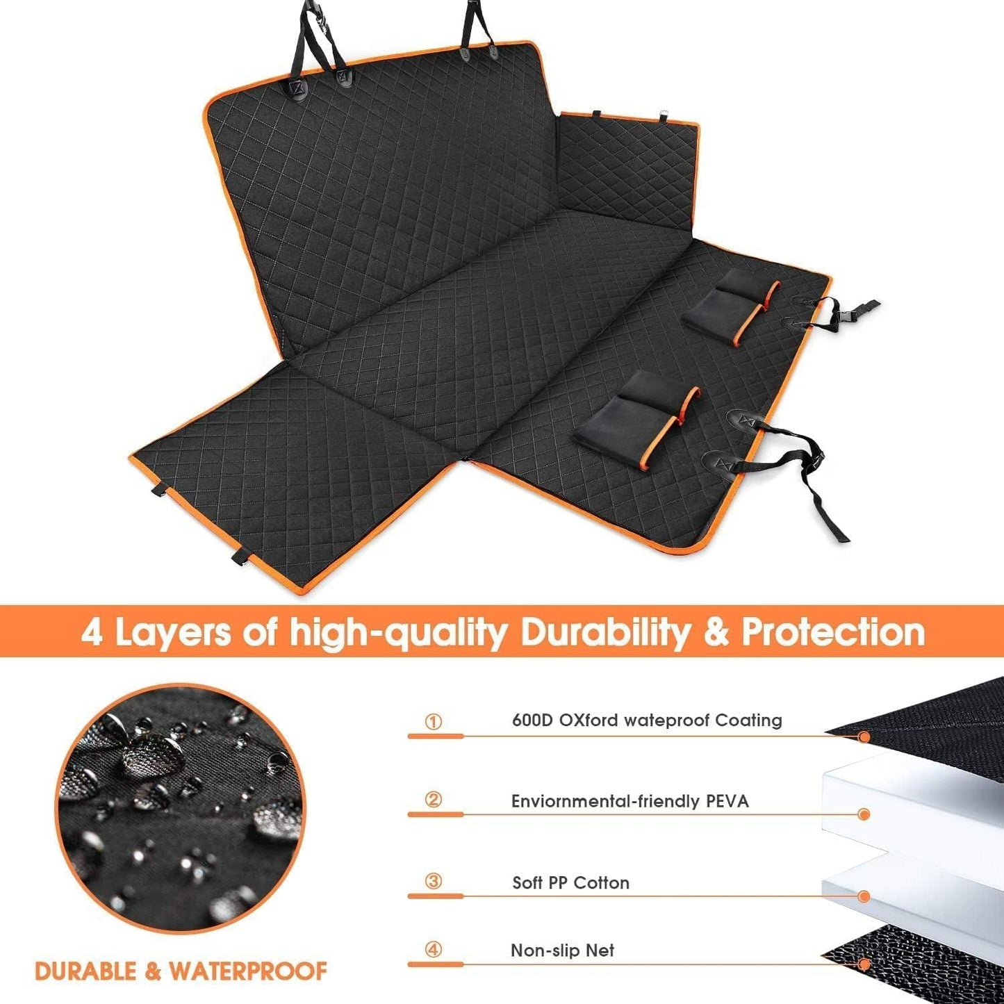 Back Seat Extender for Dogs - Large Space, Waterproof Dog Car Seat Cover for Back Seat with Hard Bottom Holds 420lbs, 600D Heavy-Duty Upgraded Material Dog Hammock for Car, Easy to Use and Clean