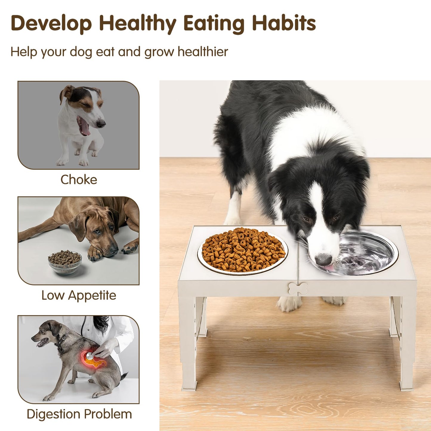 XIAZ Elevated Dog Bowls Large Breed Raised Dogs Bowl Stand Large/Medium Sized Dog 1L Food Water Bowl Stands 5 Heights Adjustable 9/11/12/14in Black Pet Feeder Dish Station