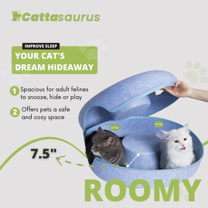 CATTASAURUS Peekaboo Cat Cave for Multiple & Large Cats Up to 30-45 Lbs, Scratch Detachable & Washable Tunnel Bed, Comfy Donut Cat Cave (Light Gray, Large)