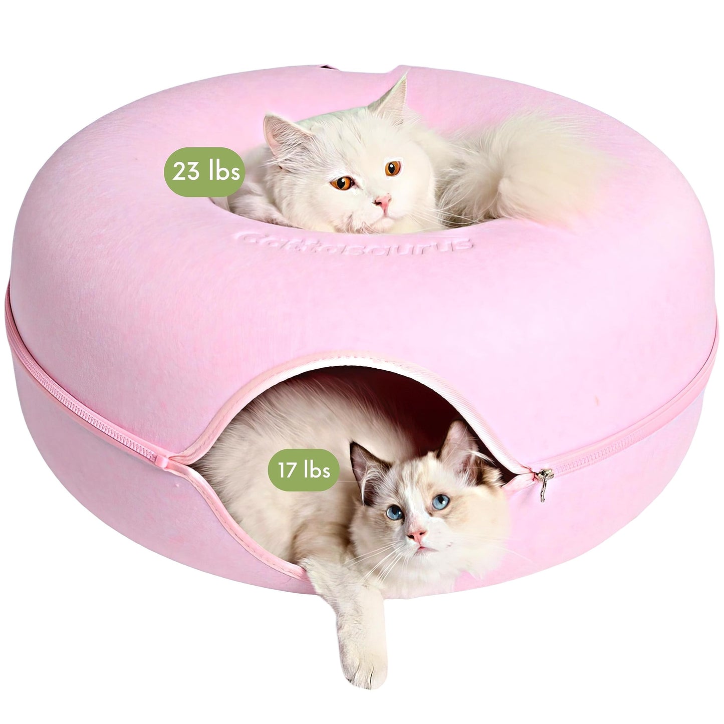 CATTASAURUS Peekaboo Cat Cave for Multiple & Large Cats Up to 30-45 Lbs, Scratch Detachable & Washable Tunnel Bed, Comfy Donut Cat Cave (Light Gray, Large)