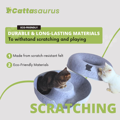 CATTASAURUS Peekaboo Cat Cave for Multiple & Large Cats Up to 30-45 Lbs, Scratch Detachable & Washable Tunnel Bed, Comfy Donut Cat Cave (Light Gray, Large)