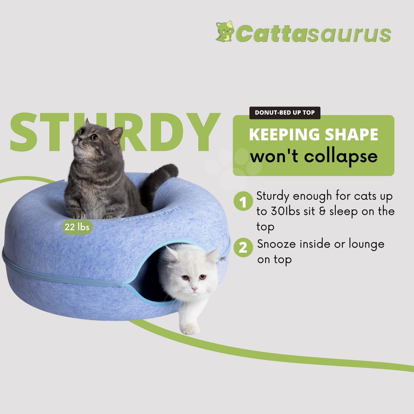 CATTASAURUS Peekaboo Cat Cave for Multiple & Large Cats Up to 30-45 Lbs, Scratch Detachable & Washable Tunnel Bed, Comfy Donut Cat Cave (Light Gray, Large)