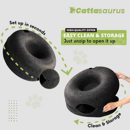 CATTASAURUS Peekaboo Cat Cave for Multiple & Large Cats Up to 30-45 Lbs, Scratch Detachable & Washable Tunnel Bed, Comfy Donut Cat Cave (Light Gray, Large)