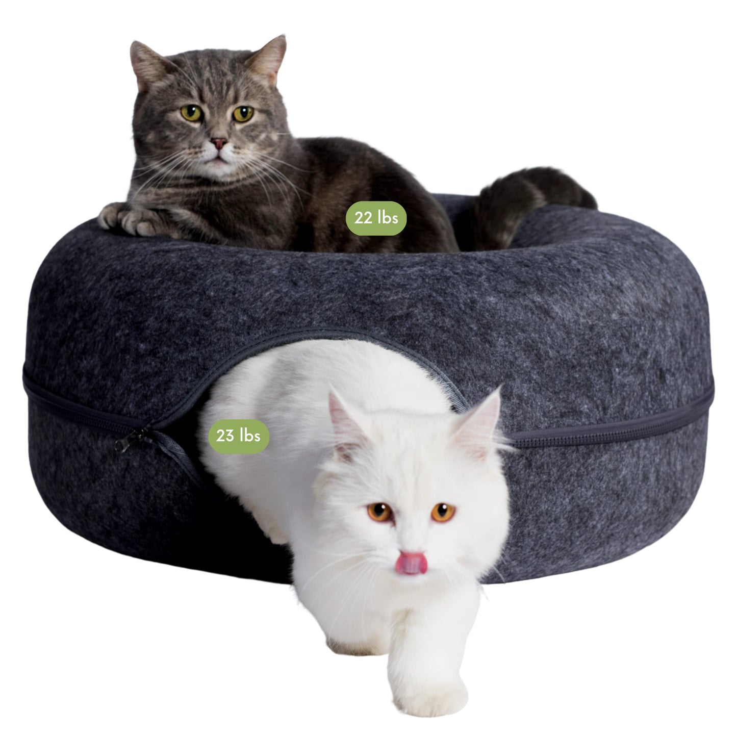 CATTASAURUS Peekaboo Cat Cave for Multiple & Large Cats Up to 30-45 Lbs, Scratch Detachable & Washable Tunnel Bed, Comfy Donut Cat Cave (Light Gray, Large)