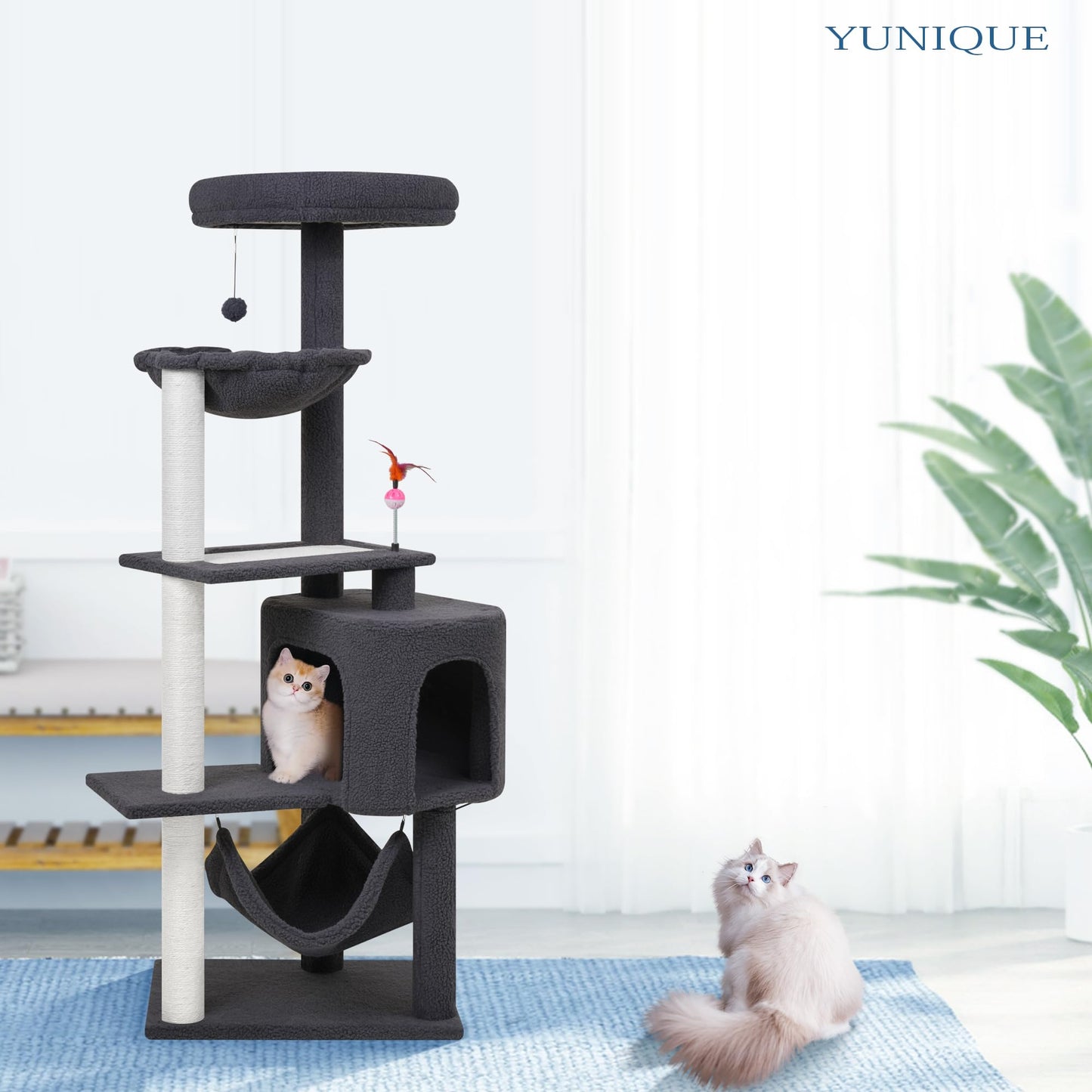 YUNIQUE Cat Tree with Cat Condo and Big Hammock, Grey