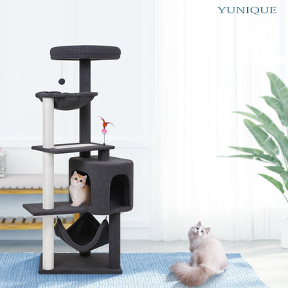 YUNIQUE Cat Tree with Cat Condo and Big Hammock, Grey