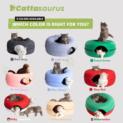 CATTASAURUS Peekaboo Cat Cave for Multiple & Large Cats Up to 30-45 Lbs, Scratch Detachable & Washable Tunnel Bed, Comfy Donut Cat Cave (Light Gray, Large)