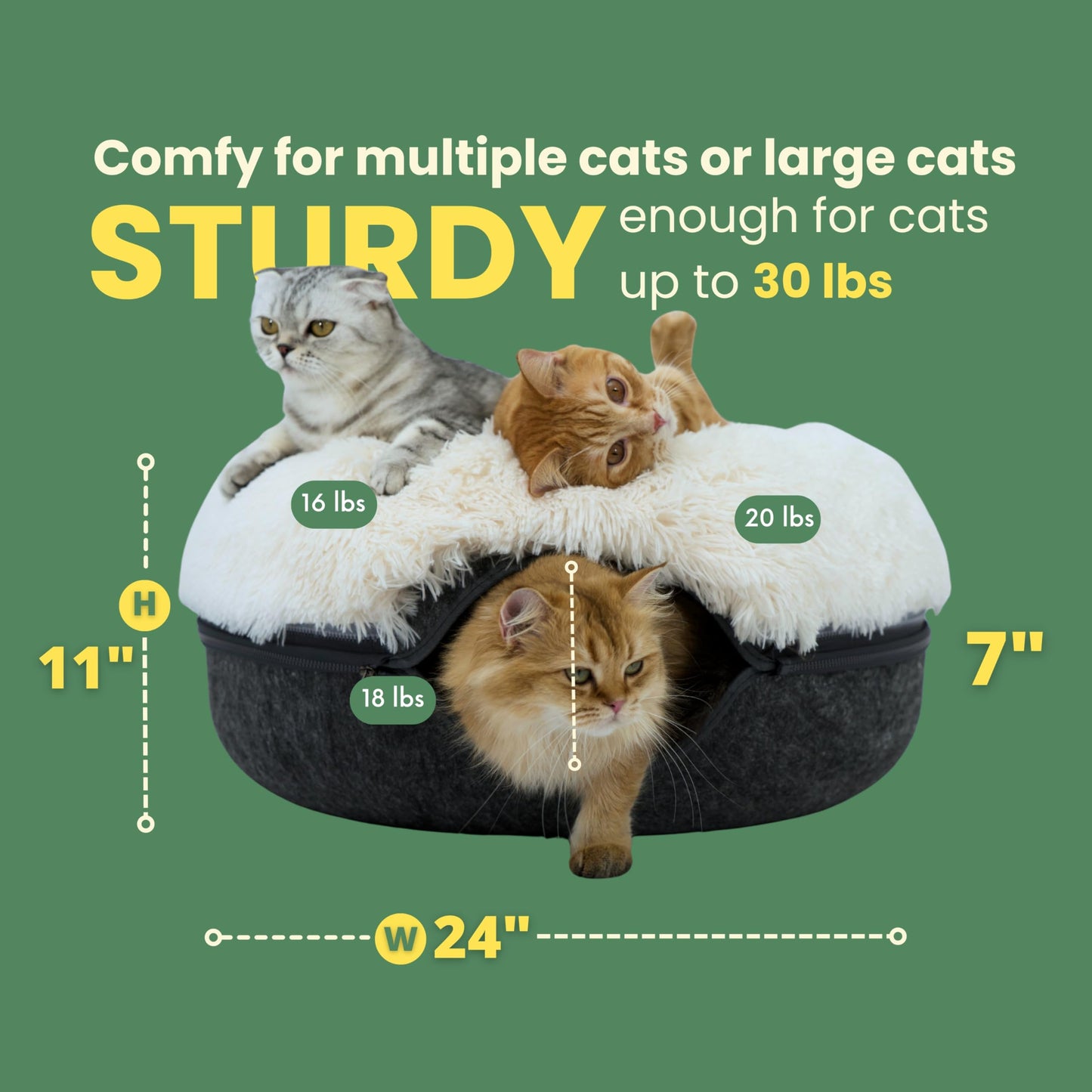 CATTASAURUS Peekaboo Cat Cave for Multiple & Large Cats Up to 30-45 Lbs, Scratch Detachable & Washable Tunnel Bed, Comfy Donut Cat Cave (Light Gray, Large)