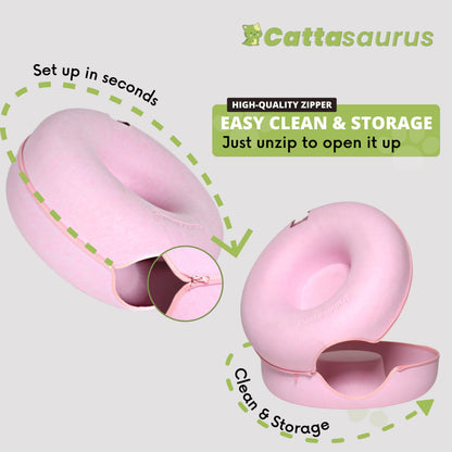 CATTASAURUS Peekaboo Cat Cave for Multiple & Large Cats Up to 30-45 Lbs, Scratch Detachable & Washable Tunnel Bed, Comfy Donut Cat Cave (Light Gray, Large)