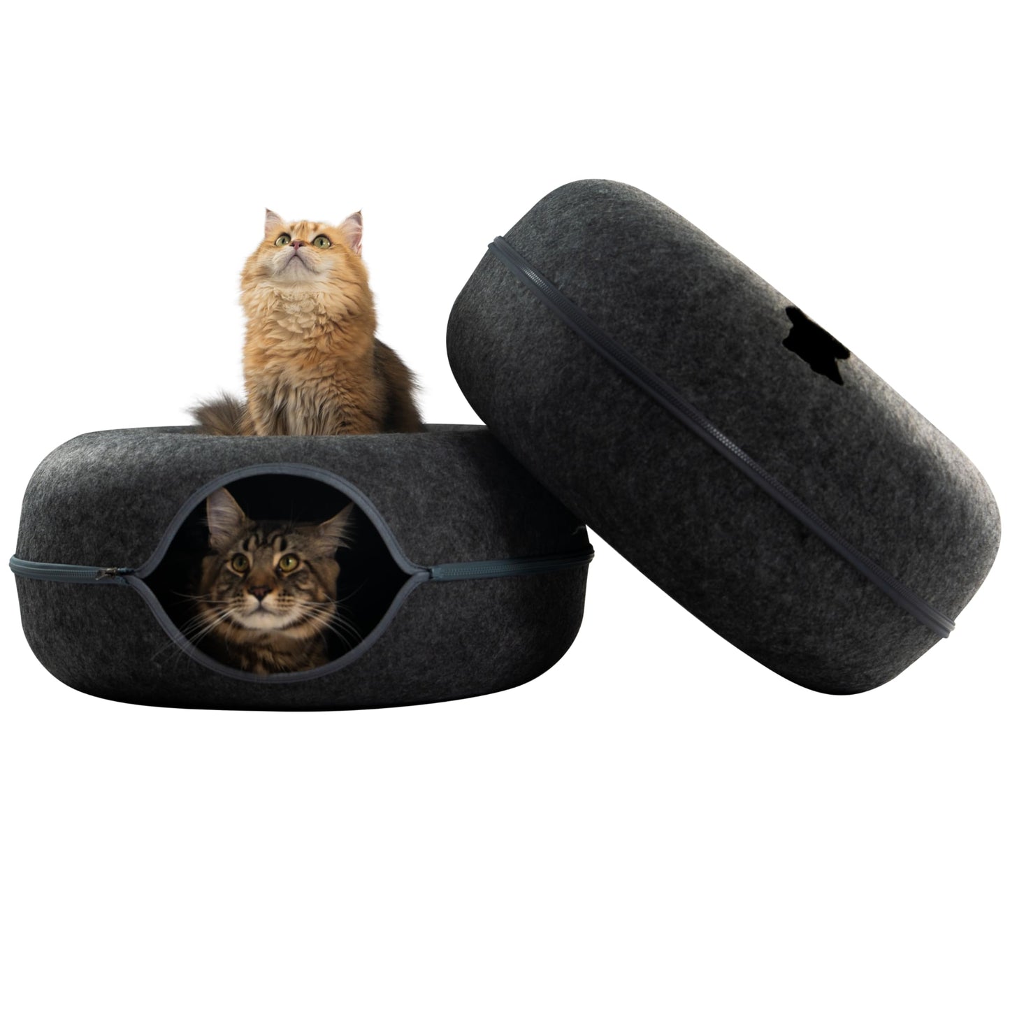 CATTASAURUS Peekaboo Cat Cave for Multiple & Large Cats Up to 30-45 Lbs, Scratch Detachable & Washable Tunnel Bed, Comfy Donut Cat Cave (Light Gray, Large)