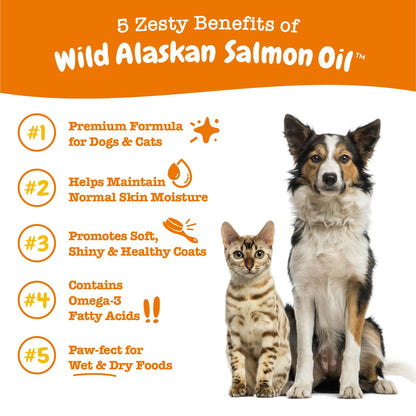 Zesty Paws Wild Alaskan Omega-3 Blend Pollock + Salmon Oil for Dogs and Cats- Skin and Coat Support, Omega 3 Supplement for Pets, 16oz