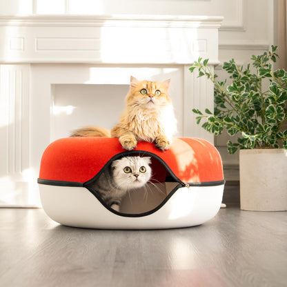 CATTASAURUS Peekaboo Cat Cave for Multiple & Large Cats Up to 30-45 Lbs, Scratch Detachable & Washable Tunnel Bed, Comfy Donut Cat Cave (Light Gray, Large)