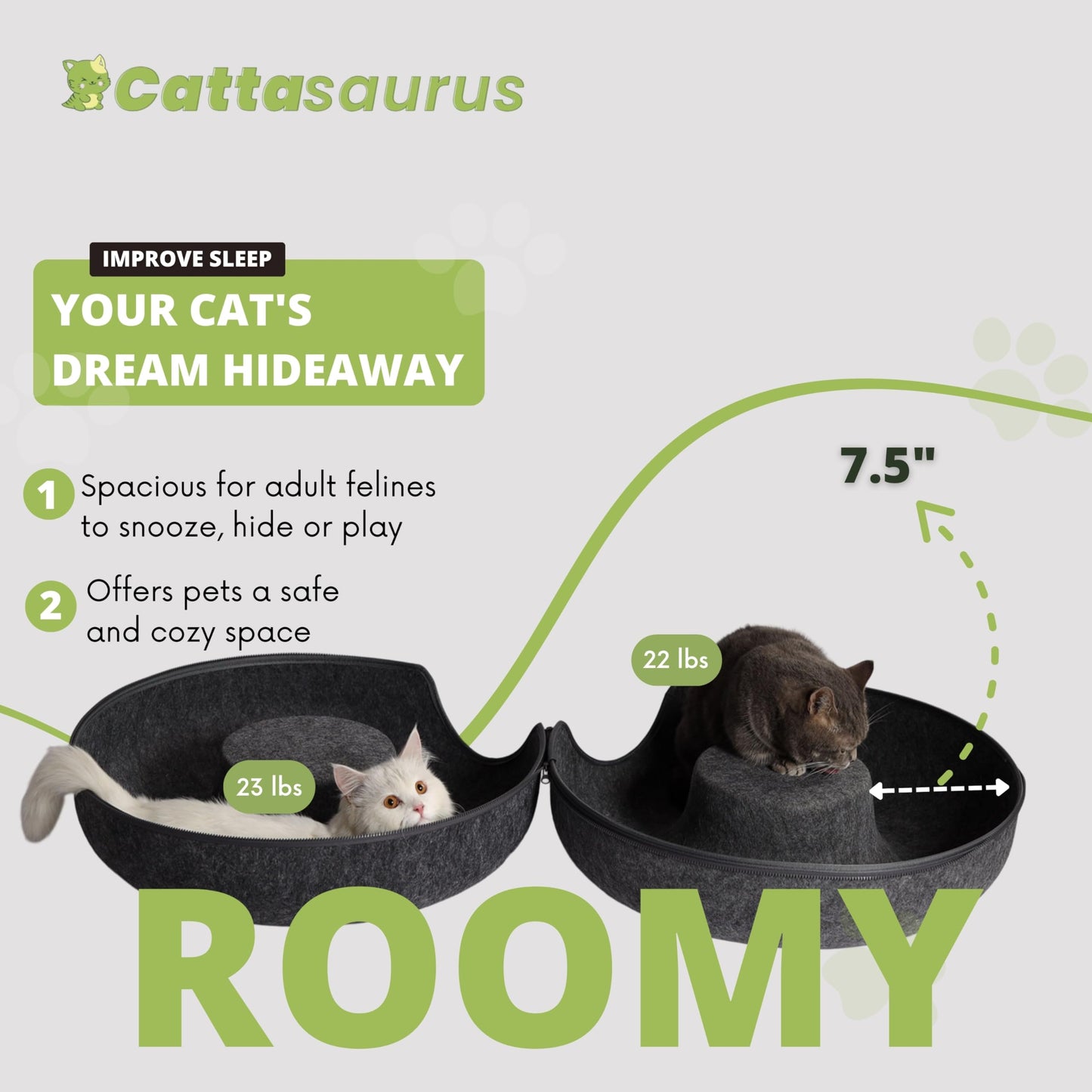 CATTASAURUS Peekaboo Cat Cave for Multiple & Large Cats Up to 30-45 Lbs, Scratch Detachable & Washable Tunnel Bed, Comfy Donut Cat Cave (Light Gray, Large)